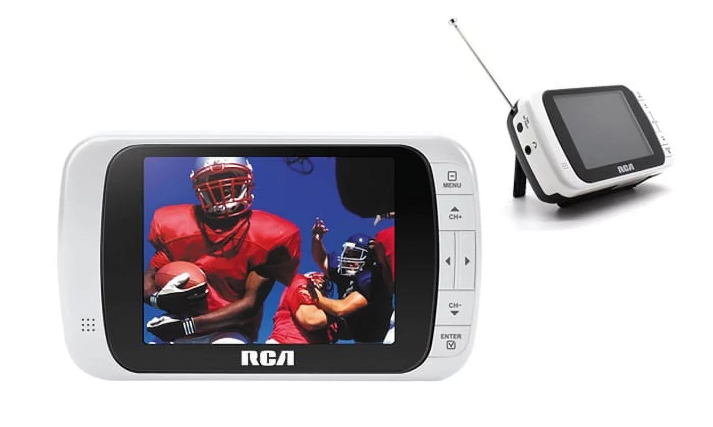 RCA DHT235A (NEW) WHITE Mini 3.5" Portable LCD TV ( external antenna plus AC/DC are with RF modulator convertor included to connect external Antenna to TV in case living far from TV stations Towers).