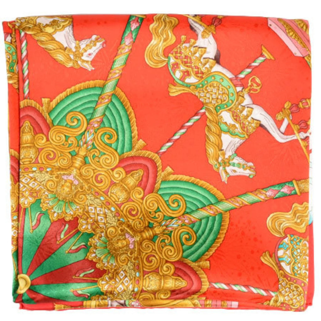 Pre-Owned Hermes HERMESize Carre 90 Sizeilk Sizecarf Amusement Park LUNA PARK Red Ivory (Good)