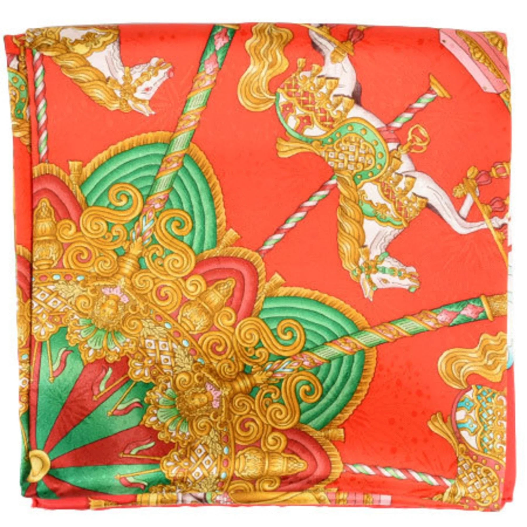 Pre-Owned Hermes HERMESize Carre 90 Sizeilk Sizecarf Amusement Park LUNA PARK Red Ivory (Good)