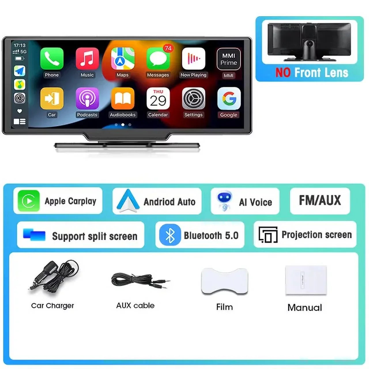 Masslatie 10.26 Inch Dash Cam Carplay & Android Auto DVR GPSize Navigation Video Dashboard Mirror Monitor Car DVRSize,No Front camera