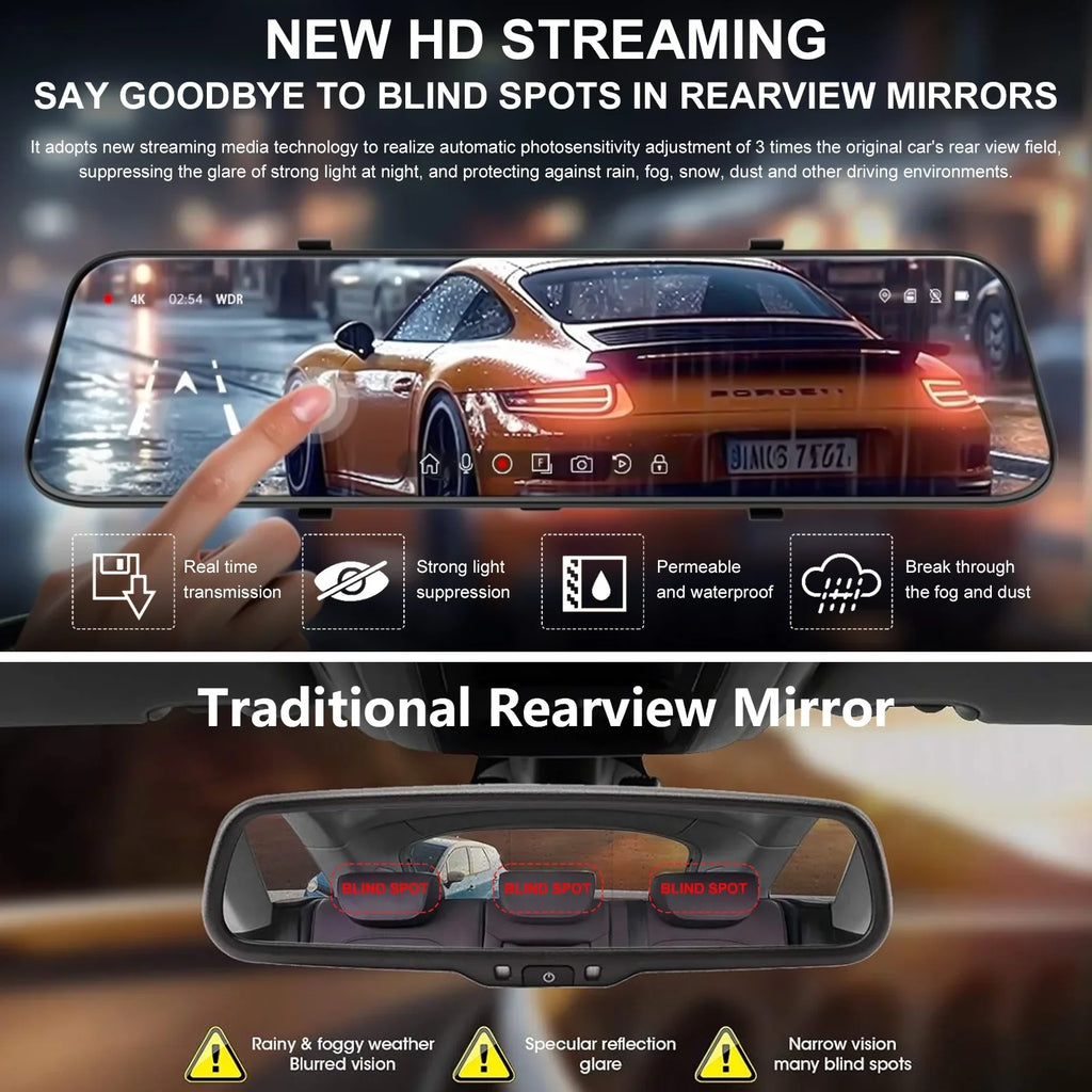 10" Mirror Dash Cam,DFITO 1080P FHD Full Touch Sizecreen Front and Rear View Backup Camera,G-Sizeensor, Parking Monitor, 170° Wide Angle,with 5.5 Meters Cable
