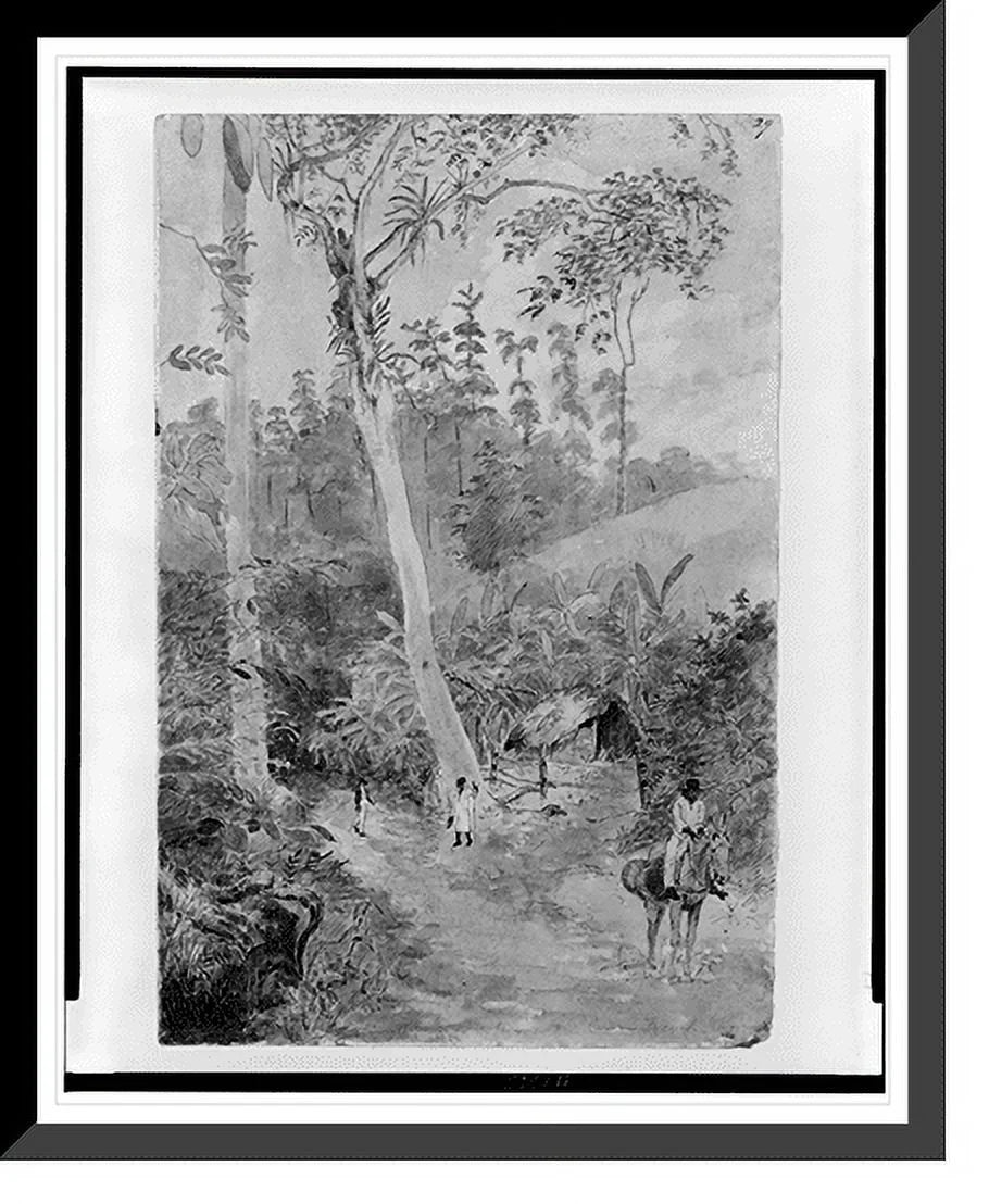 Historic Framed Print, Plantain Walk - Bookkeeper - Watchman and Hut - man with casks of water.greattoe in stirrup, 17-7/8" x 21-7/8"