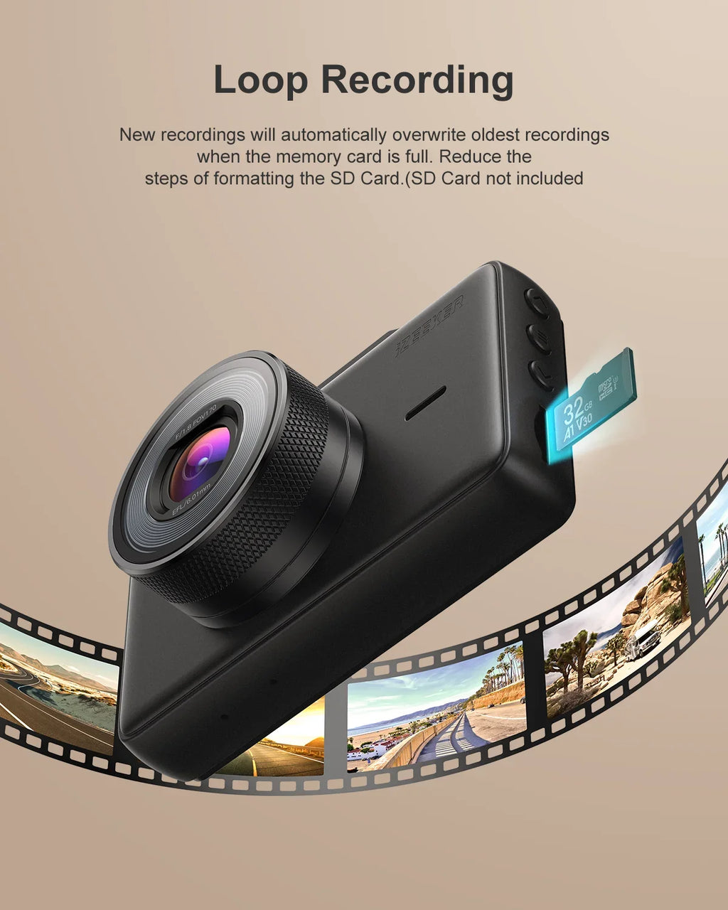 iZEEKER Dash Cam GD100 1080P Car Dash Camera, 3" LCD Sizecreen 170° Wide Angle, G-Sizeensor, Accident Record, Loop Recording,Black