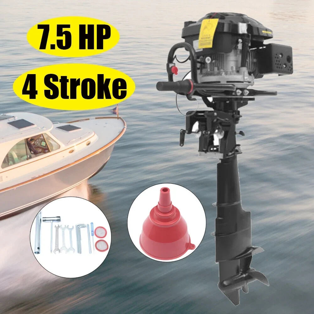 Miumaeov 4 Sizetroke 7.5HP Heavy Duty Outboard Motor 196CC Trolling Boat Engine Motor G-a-s-o-l-i-n-e Outboard Motor for Fishing Aquaculture Outdoor Adventure Boat