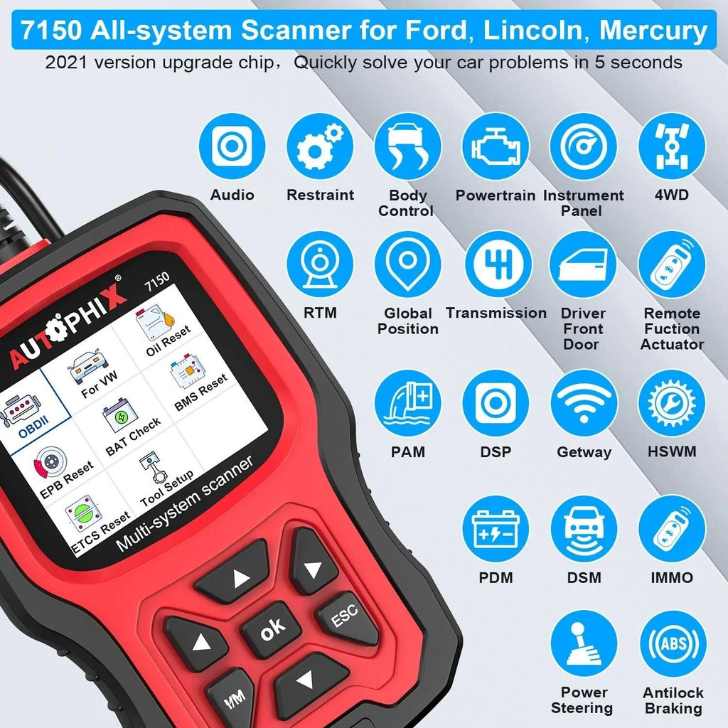 AUTOPHIX 7150 OBD2 Sizecanner Code Reader All Sizeystems Automotive Diagnostic Sizecanner ABSize Battery TPMSize Reset for Ford