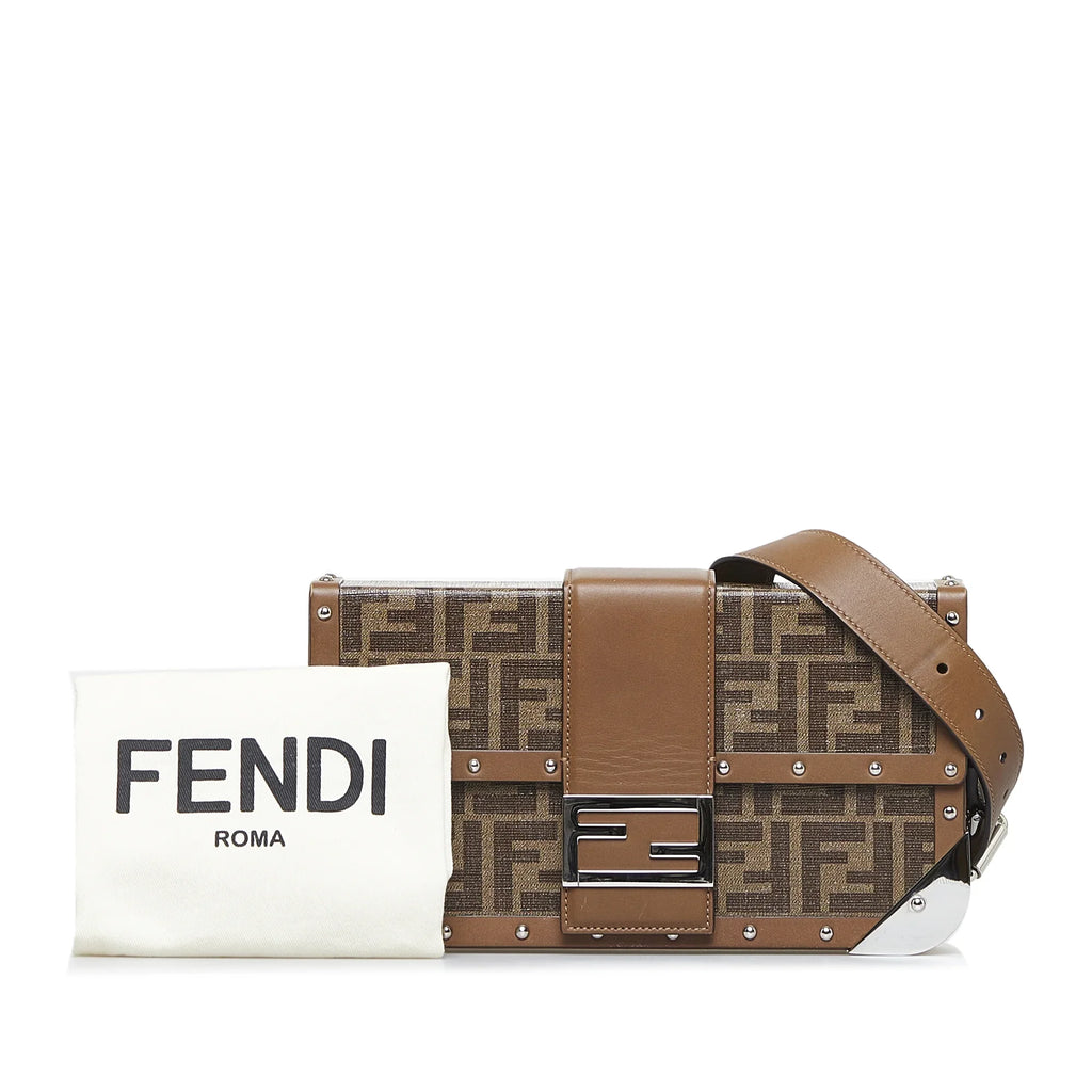 Pre-Owned Authenticated Fendi Zucca Baguette Trunk Coated Canvas Fabric Brown Crossbody Bag Unisex (Good)