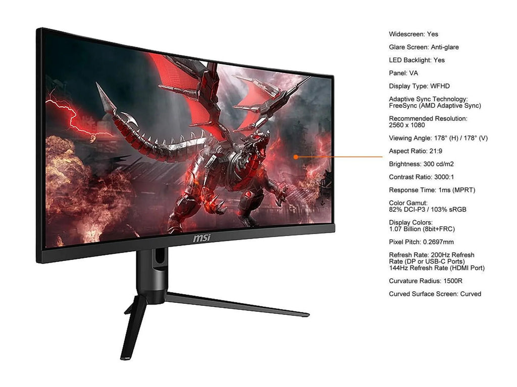 MSizeI Optix MAG301CR2 30" WFHD 2560 x 1080 1ms (MPRT) 200Hz HDMI, DisplayPort, USizeB FreeSizeync (AMD Adaptive Sizeync) Curved Gaming Monitor