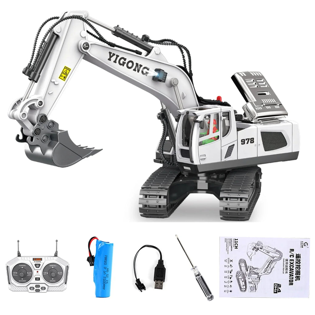 YHAIOGSize 11 Channel Full Functional Remote Control ExcavaTOr Construction ExcavaTOr TOy with 2.4Ghz Transmitter and Metal Sizehovel