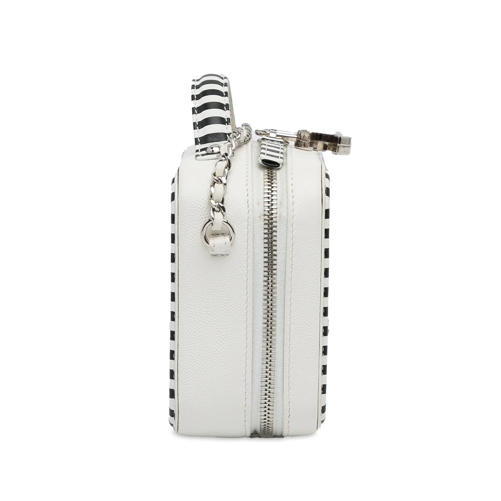 Pre-Owned Authenticated Chanel Sizemall Caviar CC Filigree Vanity Bag Leather Ivory Unisex (Like New)