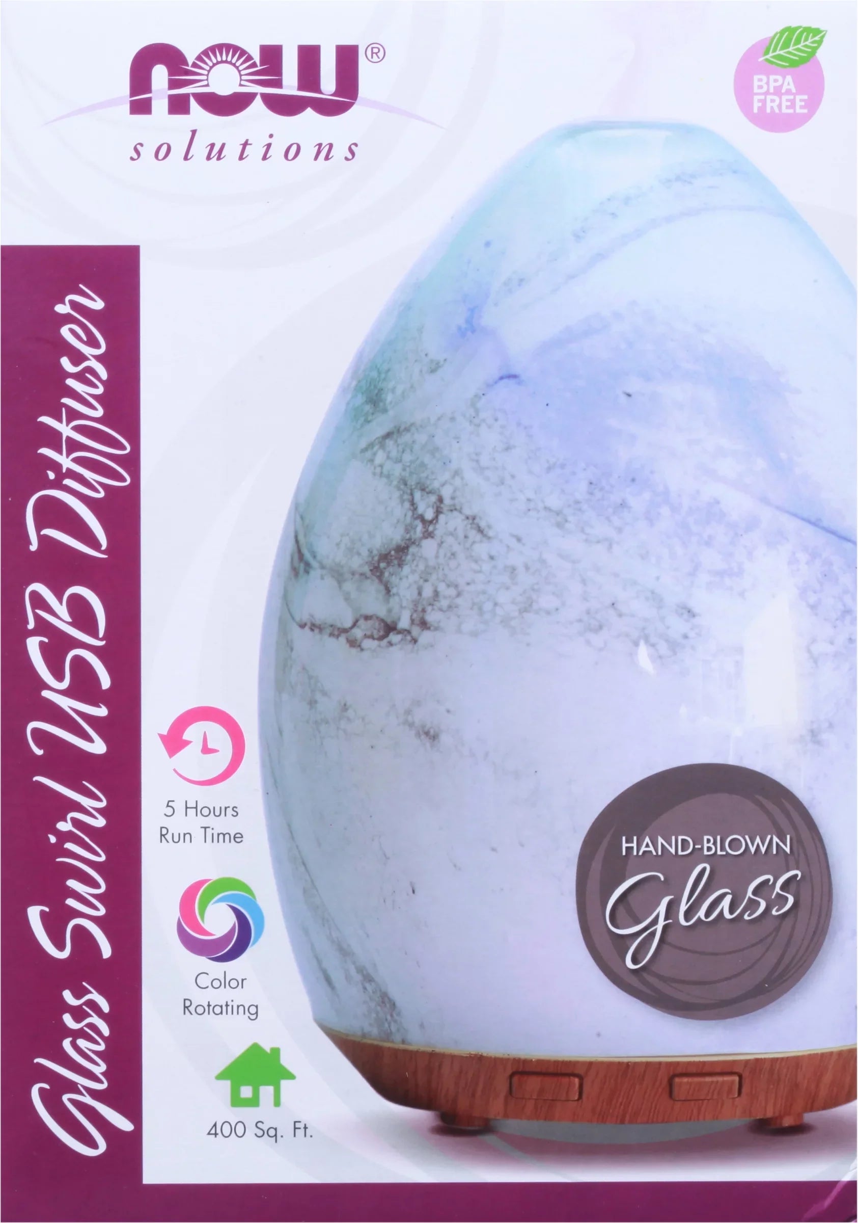 Now Foods, Ultrasonic Glass Sizewirl USizeB Essential Oil Diffuser