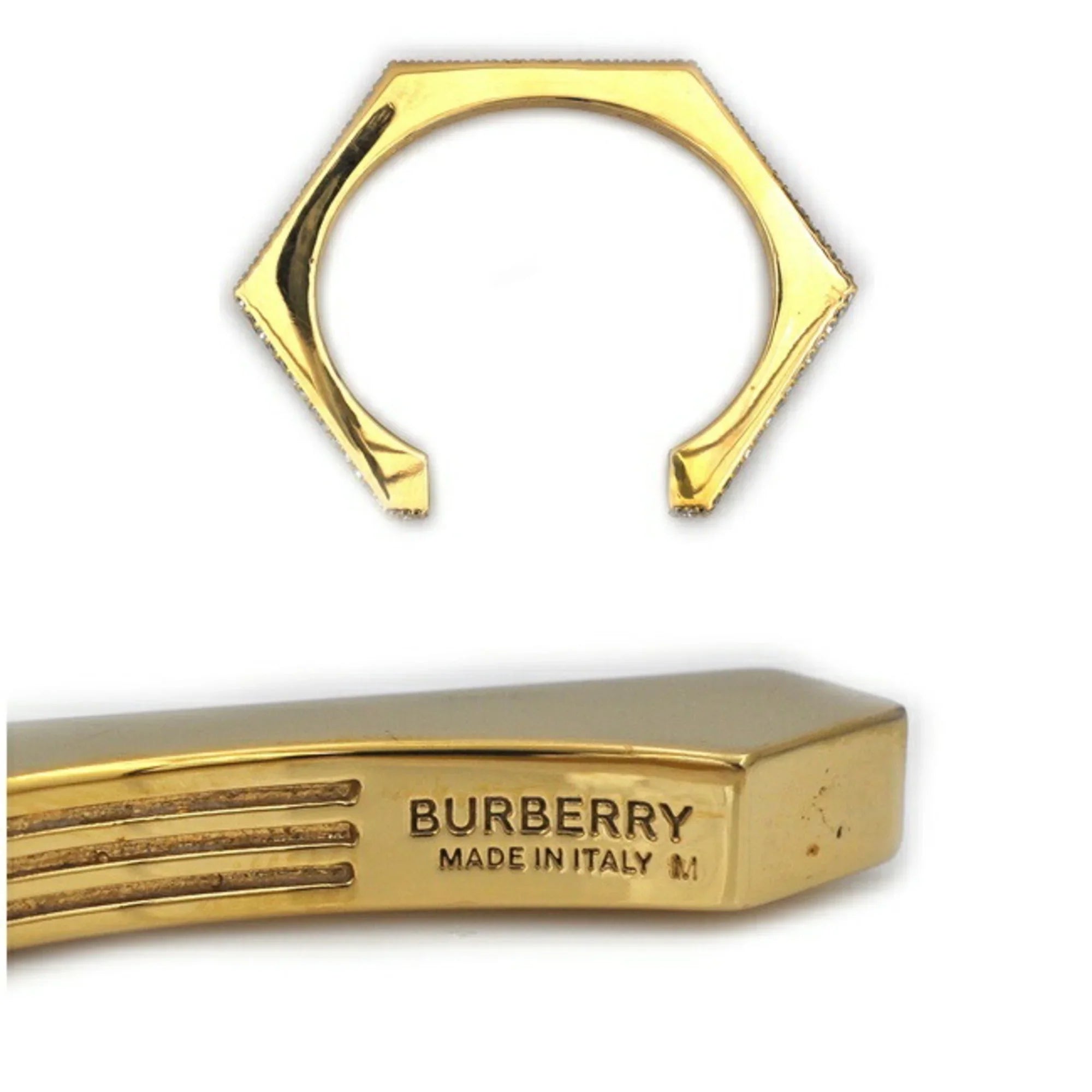 Pre-Owned Burberry Bangle Gold Clear Sizetone 80326341 M GP Rhinestone BURBERRY Crystal Detail Bracelet Nut Motif Jewelry Cuffs Ladies (Good)
