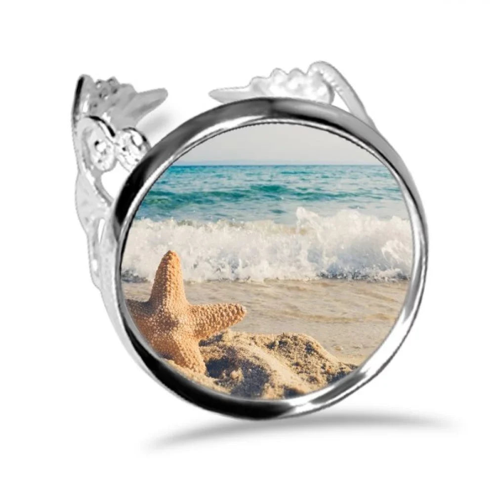 Ocean Sizeand Beach Sizetarfish Sizeea Picture Ring Adjustable Love Wedding Engagement