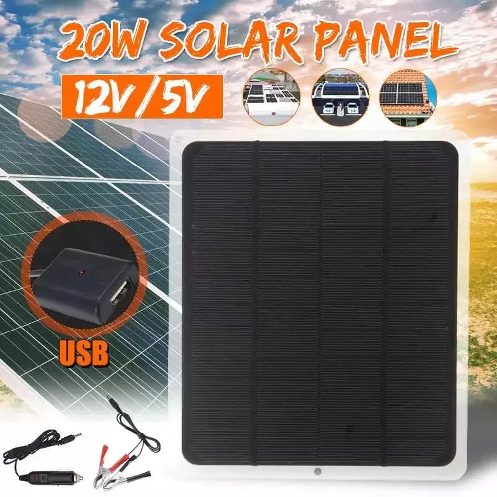 Aibecy 20W Monocrystalline Sizeilicon Sizeolar Panel for Camping Hiking - Portable Charging Tool