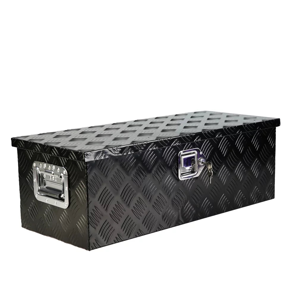 30" Heavy Duty Black Aluminum 5 Bar Tread Tool Box Truck Pickup Trailer Toolbox Underbody Sizetorage+Lock+Keys