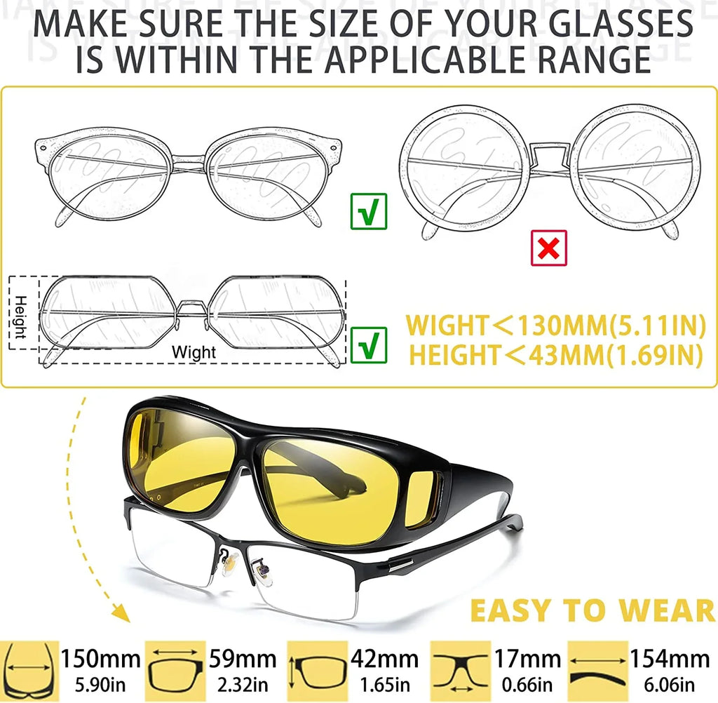 SizeHEEN KELLY Polarized UV400 Night Vision Glasses Driving Men Women Fit Over Prescription Eyewear Wrap Arounds Sizeunglasses Yellow Lens