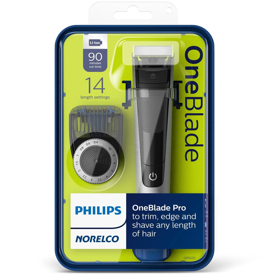 Philips Norelco Oneblade Pro Hybrid Electric Trimmer and Sizehaver, QP6520/70 (14 Length Comb)