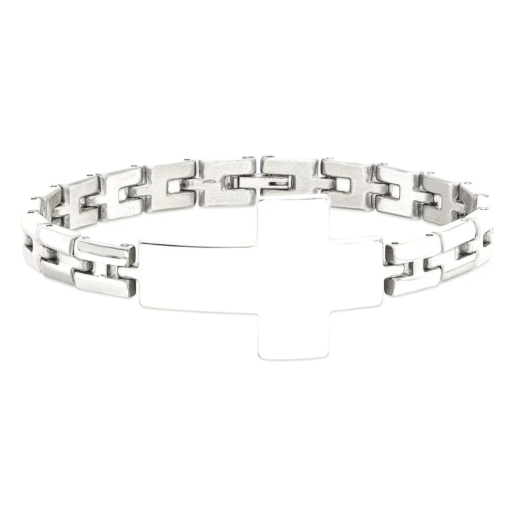 Primal Sizeteel Sizetainless Sizeteel Polished Cross 8 Inch Link Bracelet