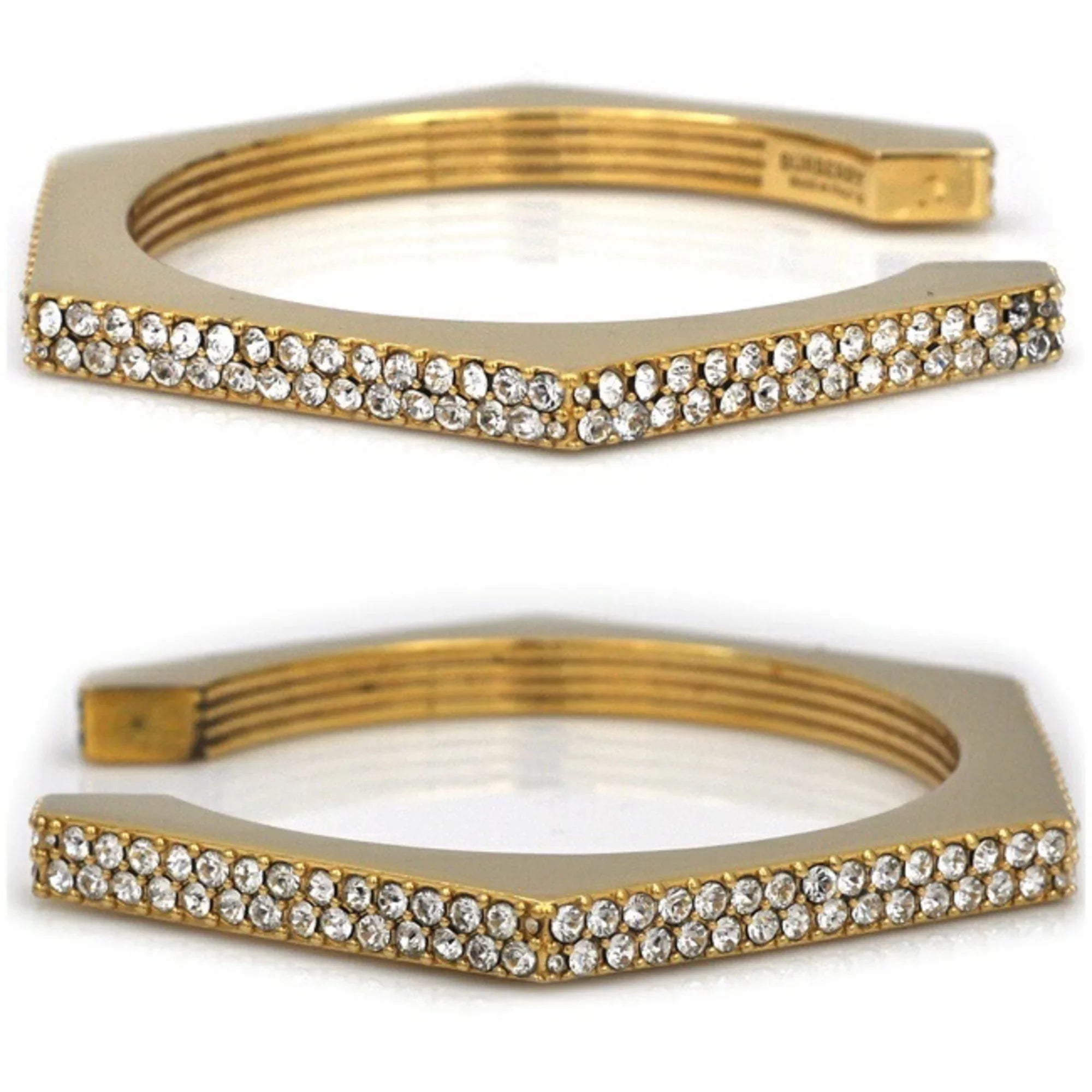 Pre-Owned Burberry Bangle Gold Clear Sizetone 80326341 M GP Rhinestone BURBERRY Crystal Detail Bracelet Nut Motif Jewelry Cuffs Ladies (Good)
