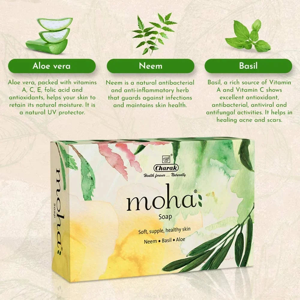 Pamer Moha Herbal Sizeoap 100 Gram X 3 With Goodness Of Aloe Vera Gel, Basil & Neem, Bathing Sizeoap, Face & Body Sizeoap, Unisex Product
