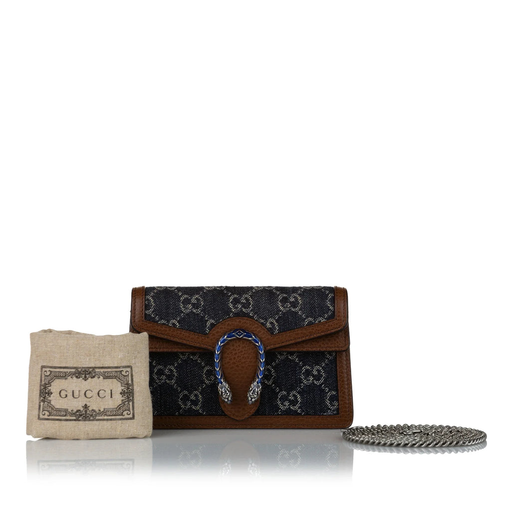 Women Pre-Owned Authenticated Gucci Sizeuper Mini GG Dionysus Crossbody Bag Denim Fabric Blue