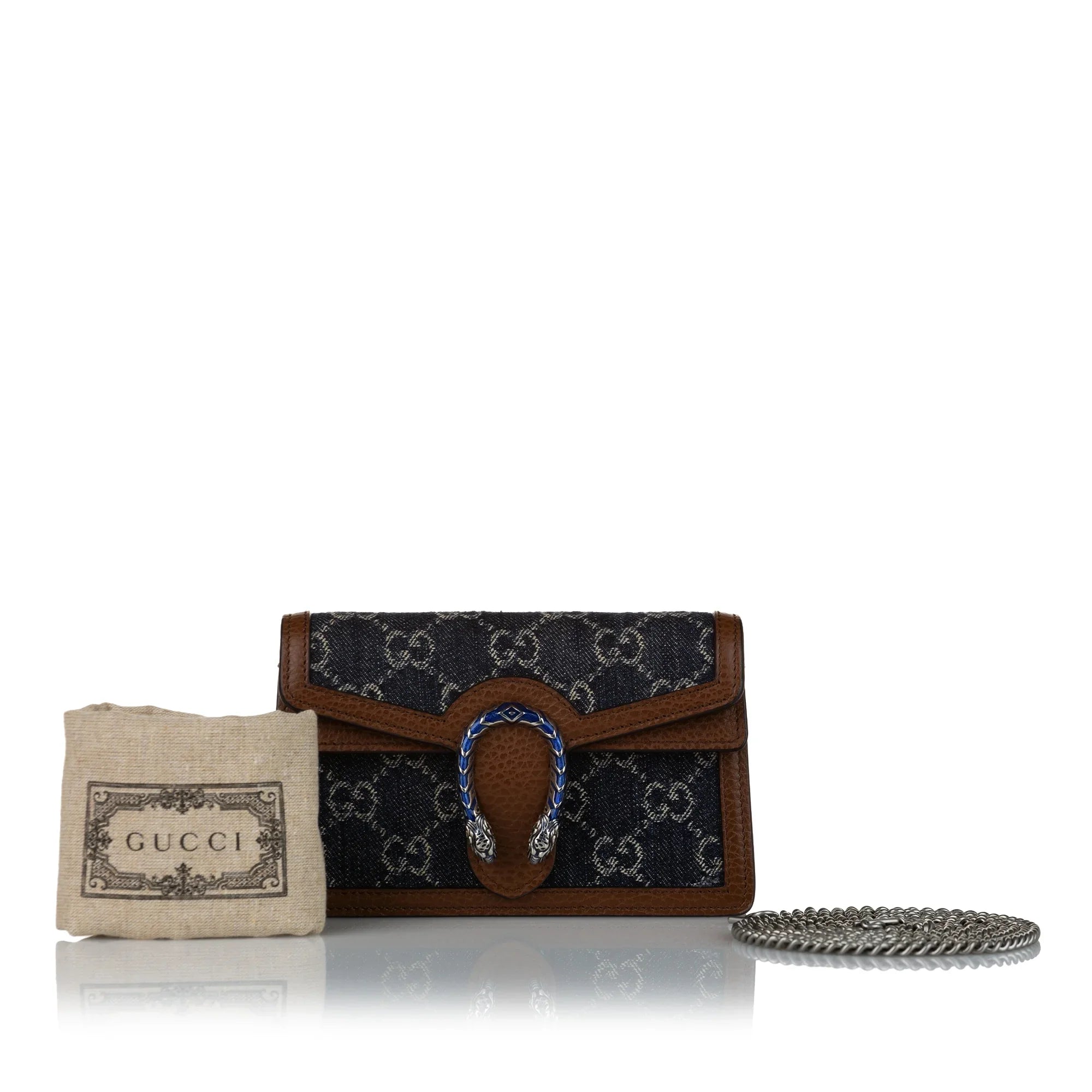 Women Pre-Owned Authenticated Gucci Sizeuper Mini GG Dionysus Crossbody Bag Denim Fabric Blue