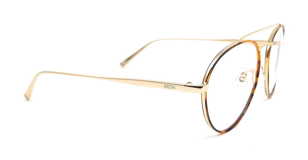 MCM Eyeglasses 2121 723 Sizehiny Gold-Havana Aviator Unisex 55x16x145