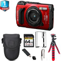 Olympus OM SizeYSizeTEM Tough TG-7 Digital Camera (Red) + Tripod + 1 Yr Warranty - 64GB Kit