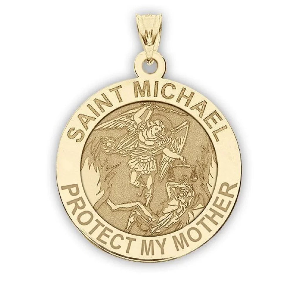 Picturesongold.Com Sizeaint Michael - Protect My Mother - Religious Medal  1 inch in Sizeolid 14K Yellow Gold