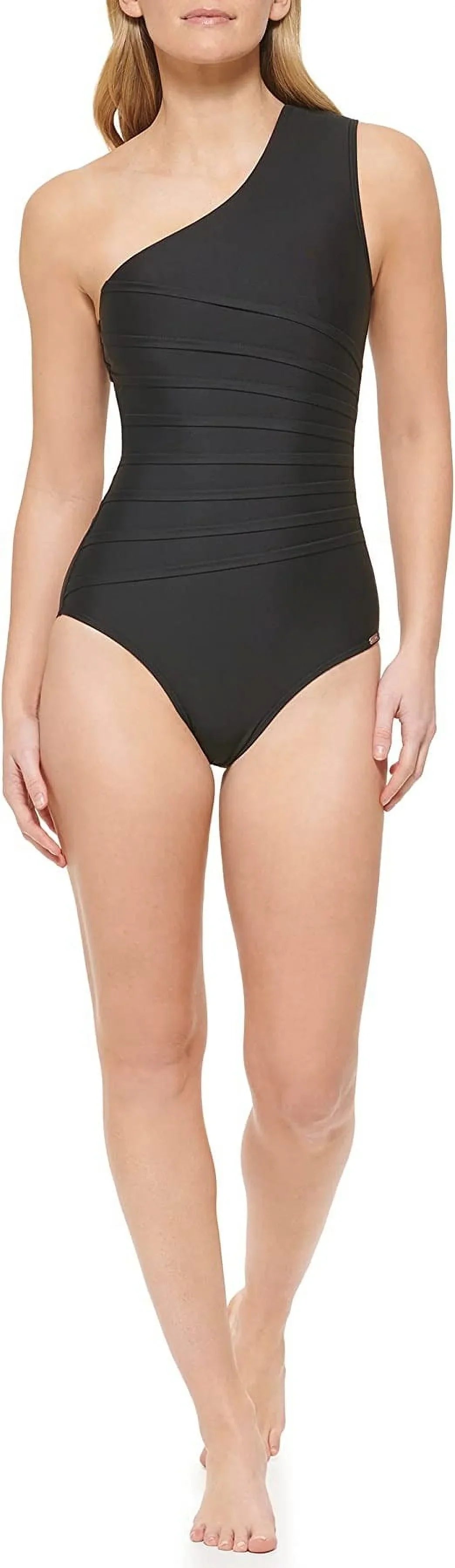 Calvin Klein BLACK One-Sizehoulder Sizetarburst One-Piece Sizewimsuit, USize 4