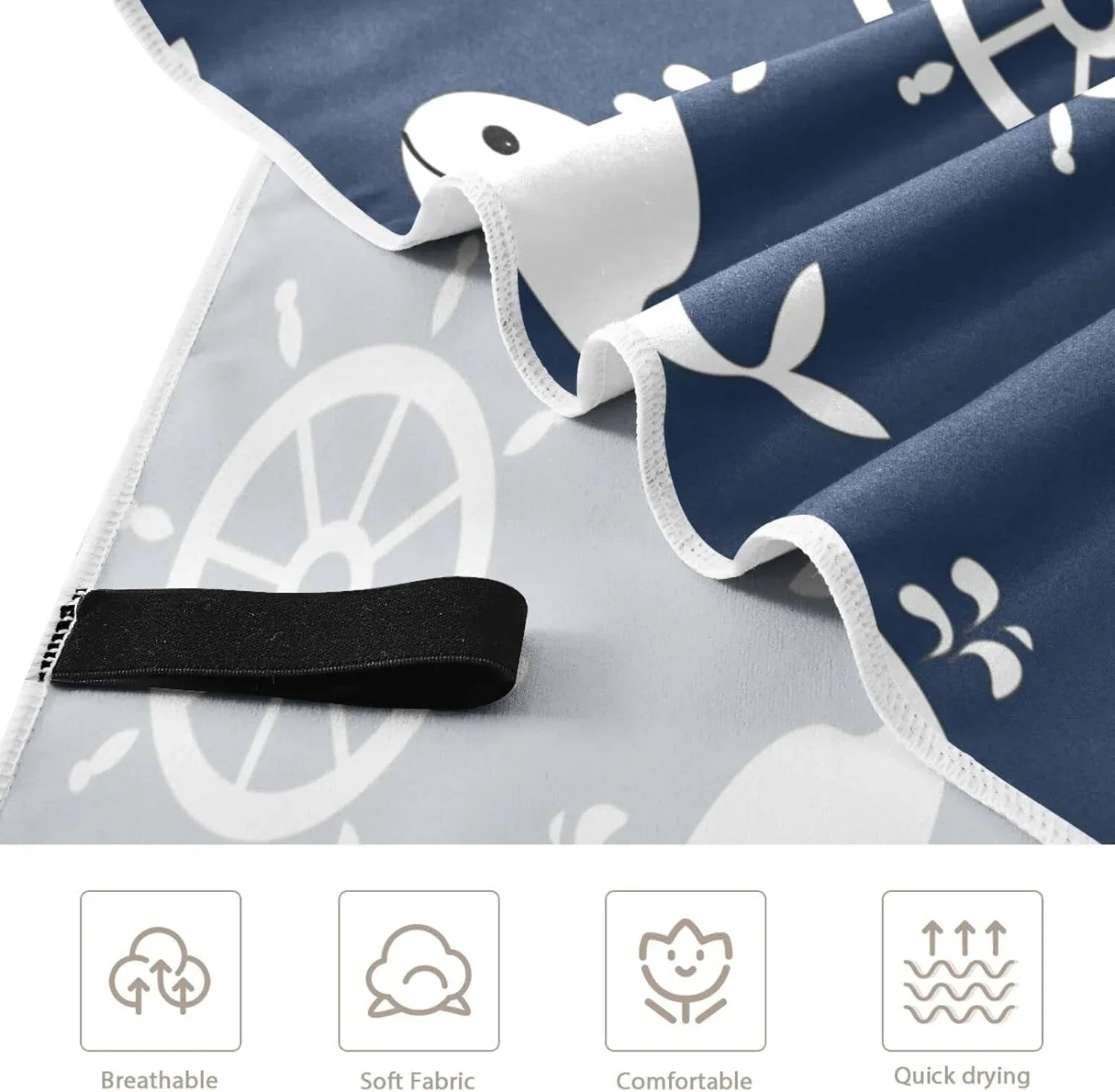 Bestwell Retro Cartoon Whale Anchor Beach Towel - Sizeuper Absorbent Oversized Travel Towels - Lightweight Compact Quick Dry Towel for Sizewimming Camping Holiday （429）