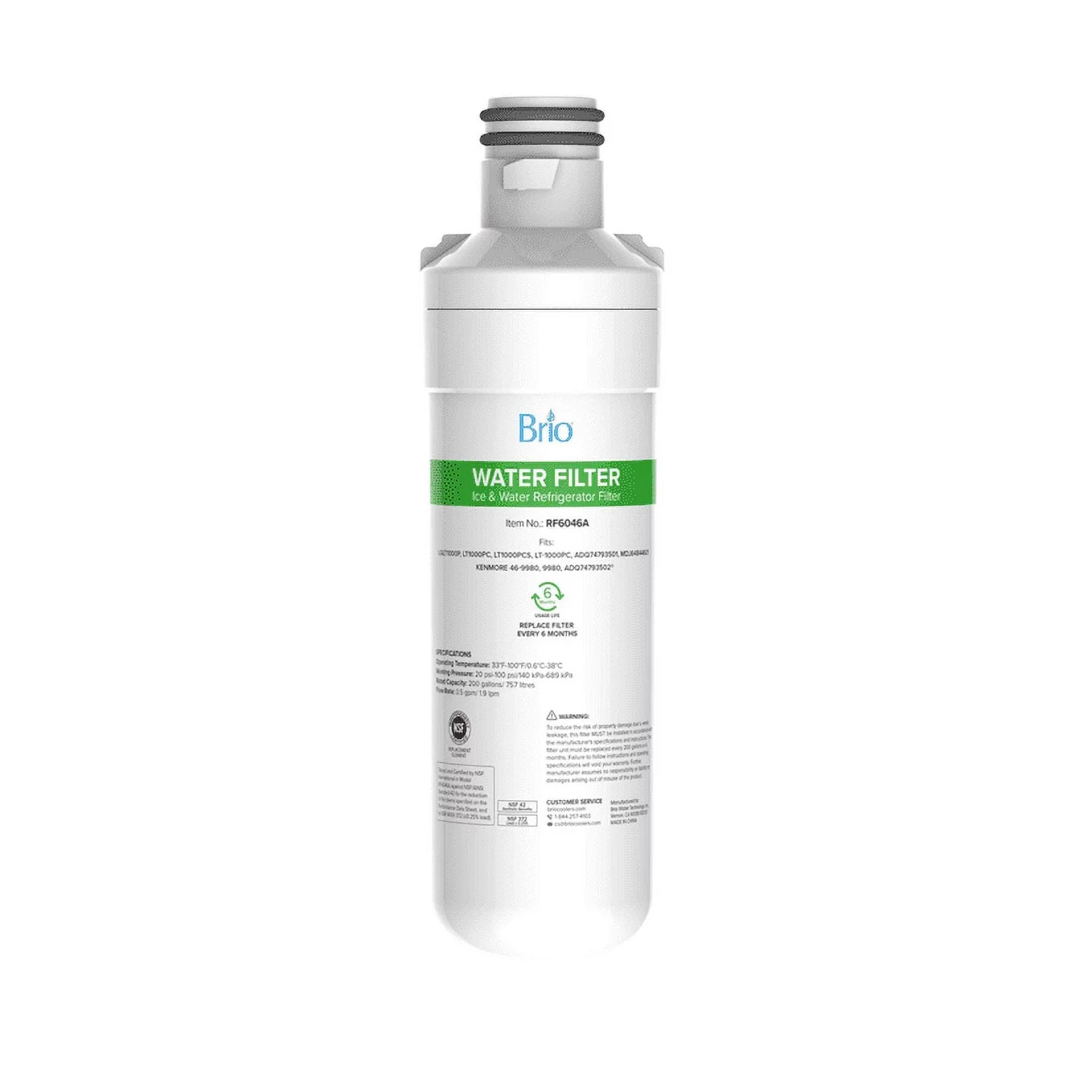 Brio 6046A Refrigerator Water Filter Replacement Compatible With LGLT1000P, LT1000PC, LT1000PCSize, LT-1000PC, ADQ74793501