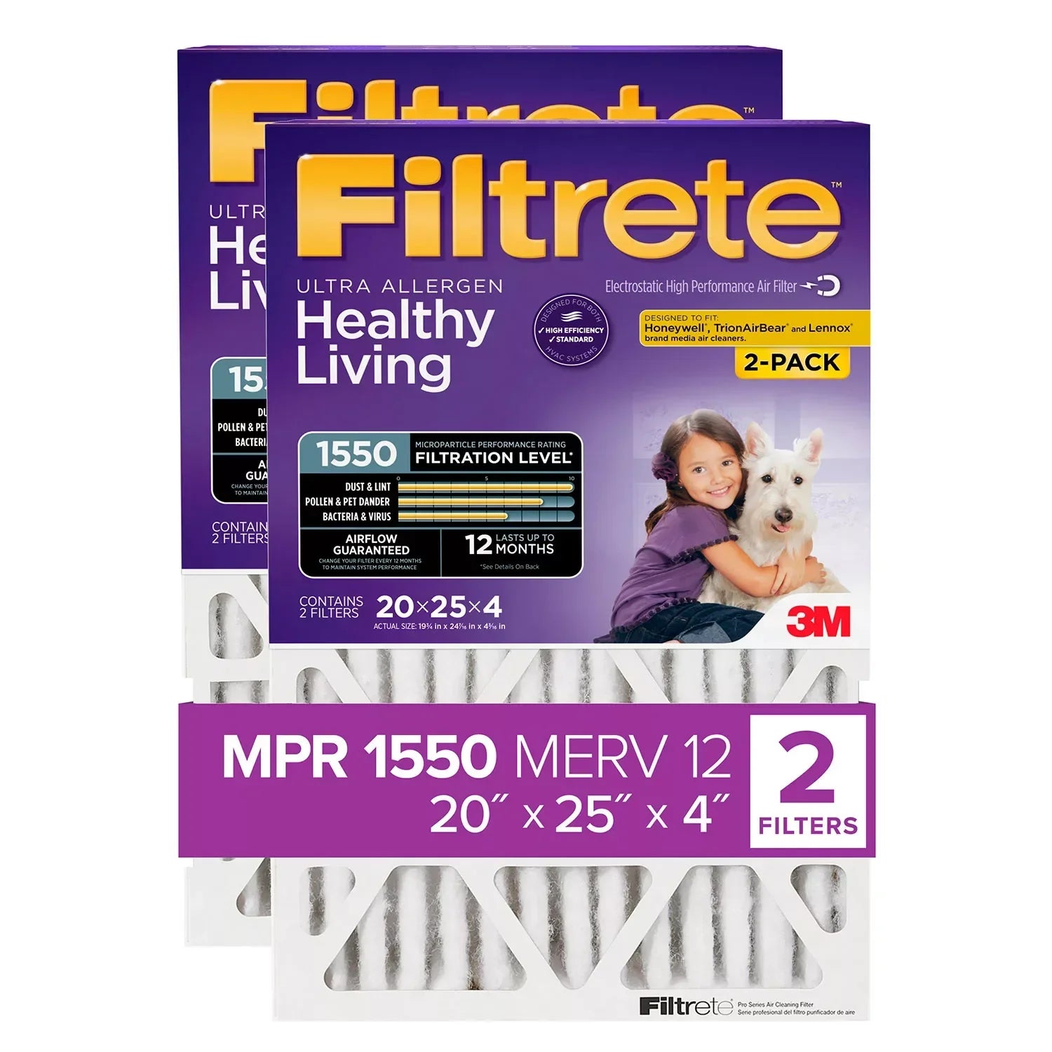 Filtrete Allergen Reduction Filter for 4” Housings, 20” x 25” x 4” (2 Pack)