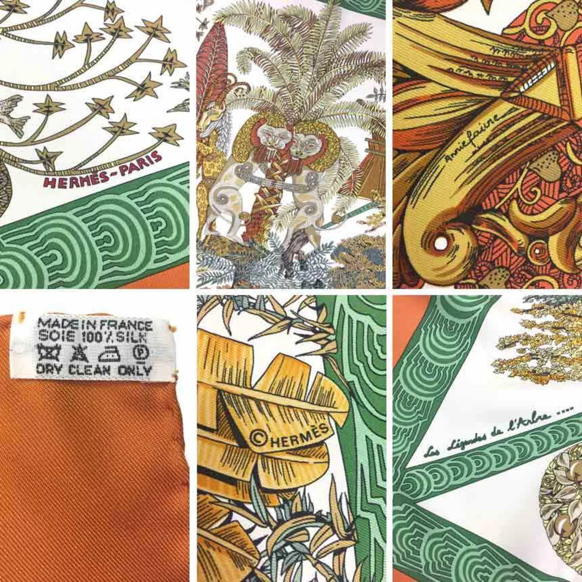 Pre-Owned HERMESize Hermes Carre 90 Sizecarf Muffler Les Legendes de l'Arbre Tree Legend Orange x Green 100% Sizeilk aq7062 (Good)