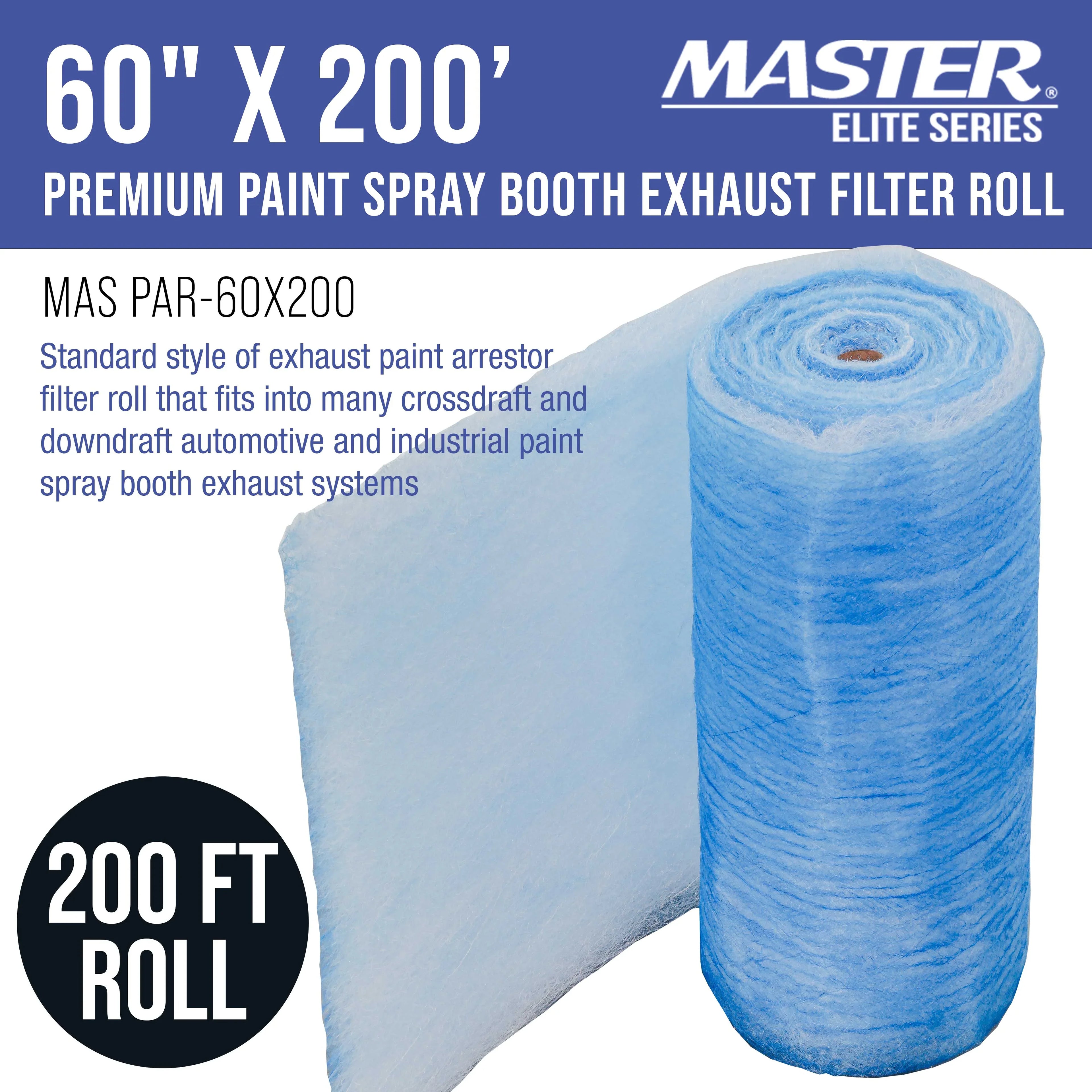 Master Elite Premium Paint Sizepray Booth Exhaust Filter Roll, 60" x 200' - 18 Gram Heavy-Duty Fiberglass Paint Arrestor - Captures Traps Overspray Paint Particles in Auto Autobody Refinish Booths