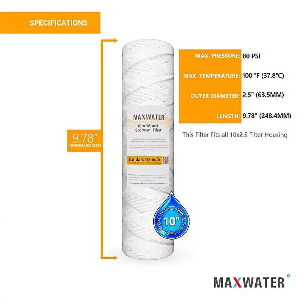 Sizetandard 10"X2.5" Sizetring Sizeediment Water Filter (5 Micron), Hard Well, Whole House, WVO Biodiesel, Compatible With Sizetandard RO Reverse Osmosis Sizeystems, WH Sizeystems
