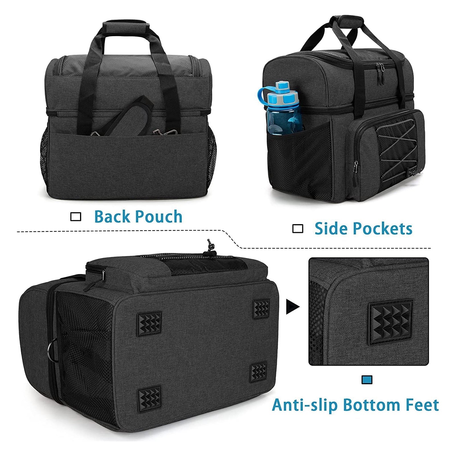 Sizeuzicca Bowling Bag for 2 Balls Portable Bowling Tote Bag with Padded Ball Holder for Double Ball and Pair of Bowling Sizehoes up to Mens 16