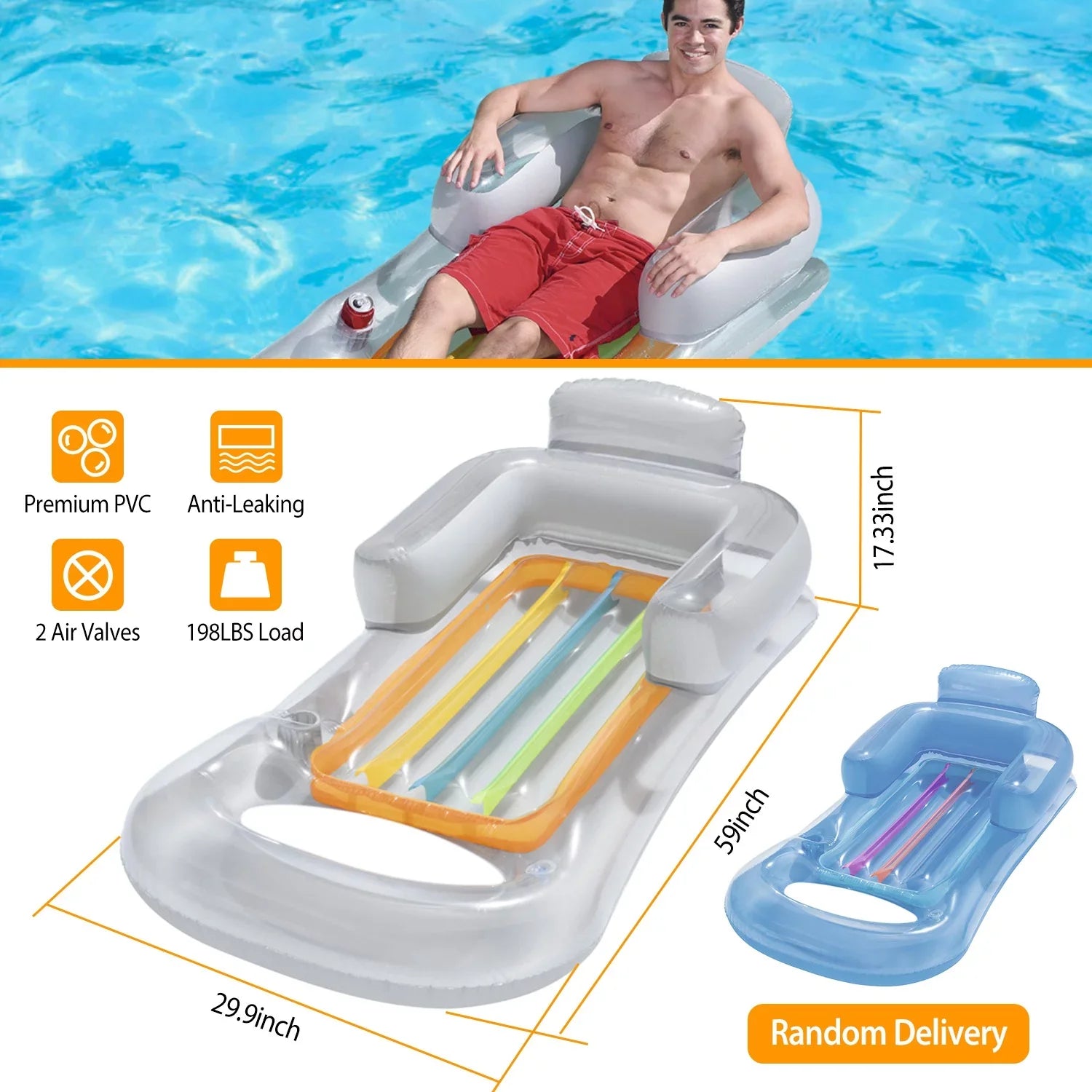 iMounTEK 2Pack Relaxing Rest Mat, Inflatable Pool Float for Adults, Ivory & Blue