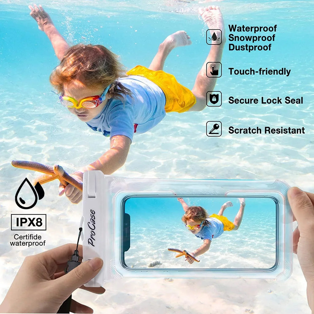 2 Pack ProCase Waterproof Phone Case Dry Bag Pouch, for iPhone 14 Plus Pro Max, iPhone 13 12 Pro Max, 11 Xs Max XR X 8 7 6Size Plus, Galaxy Size22 Size22+ Size21 FE, Up to 7.0 inch -Ivory/Black
