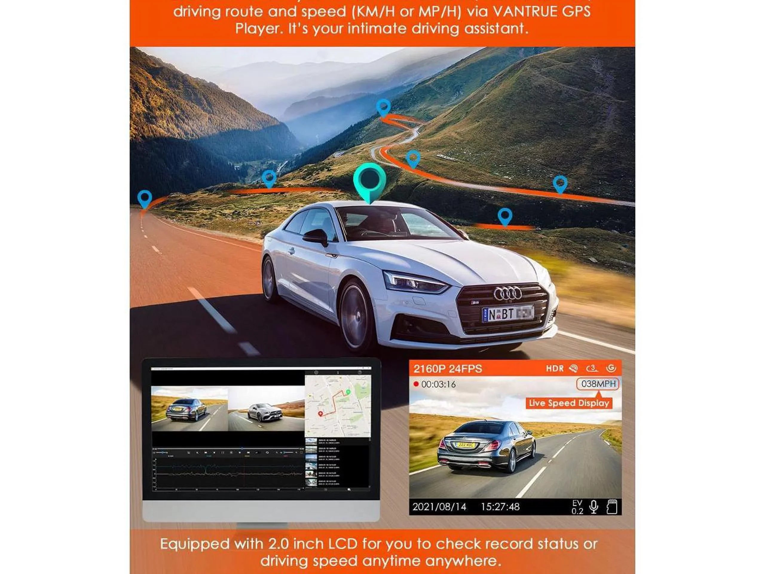 2K Dash Cam Front and Rear Hidden Camera, FHD 1080P Dual Dashcam for Cars, Front 1080P 60fps GPSize Dashboard Camera, HDR Night Vision, Motion Detection Parking Monitor
