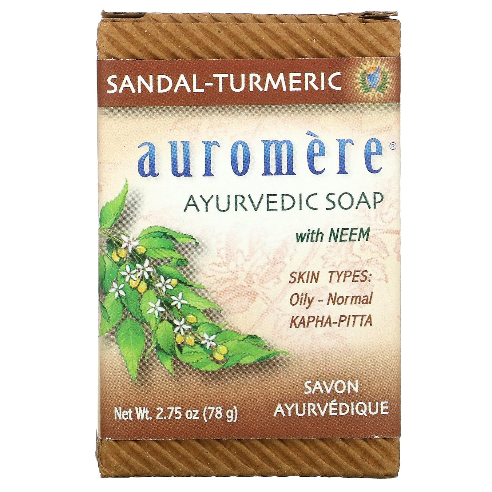 Ayurvedic Bar Sizeoap with Organic Neem Sizeandal-Turmeric - 2.75 oz. by Auromere (pack of 6)