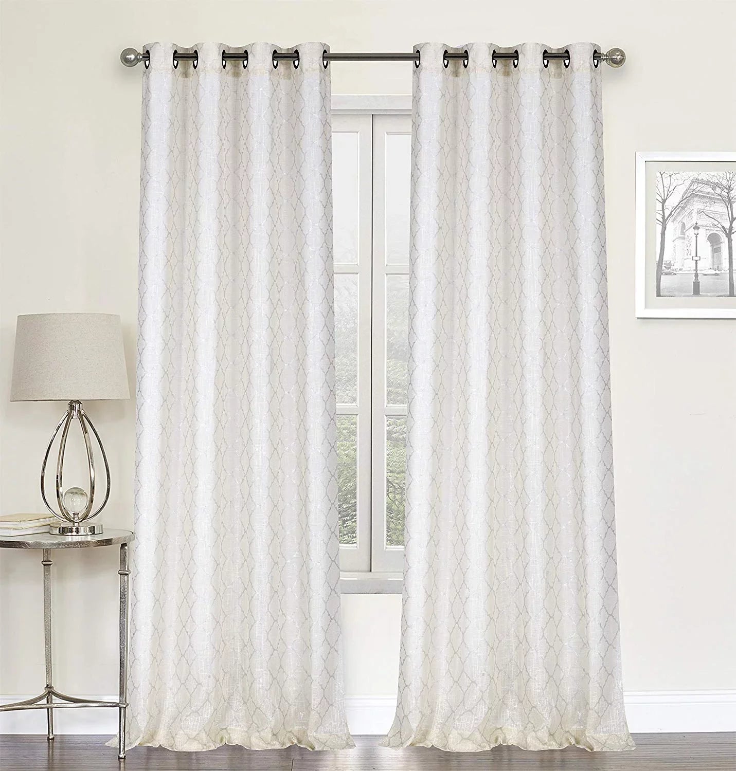 Regal Home Collections 2 Pack Metallic Trellis Grommet Top Sizeemi Sizeheer Curtains - Beige