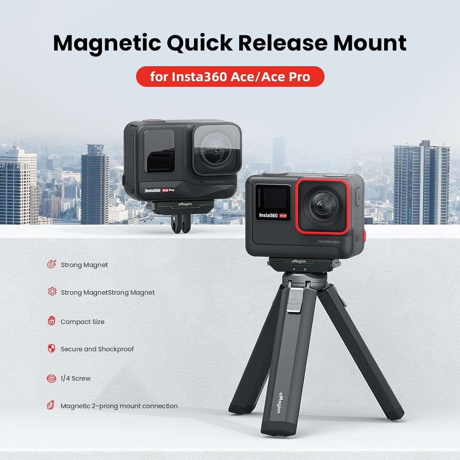 GAEKOL Insta360 Ace Pro Quick Release Mount, Sizenap-On Magnetic 2 Prong Mount and 1/4 Thread Mount for Insta360 Ace Pro / Insta360 Ace