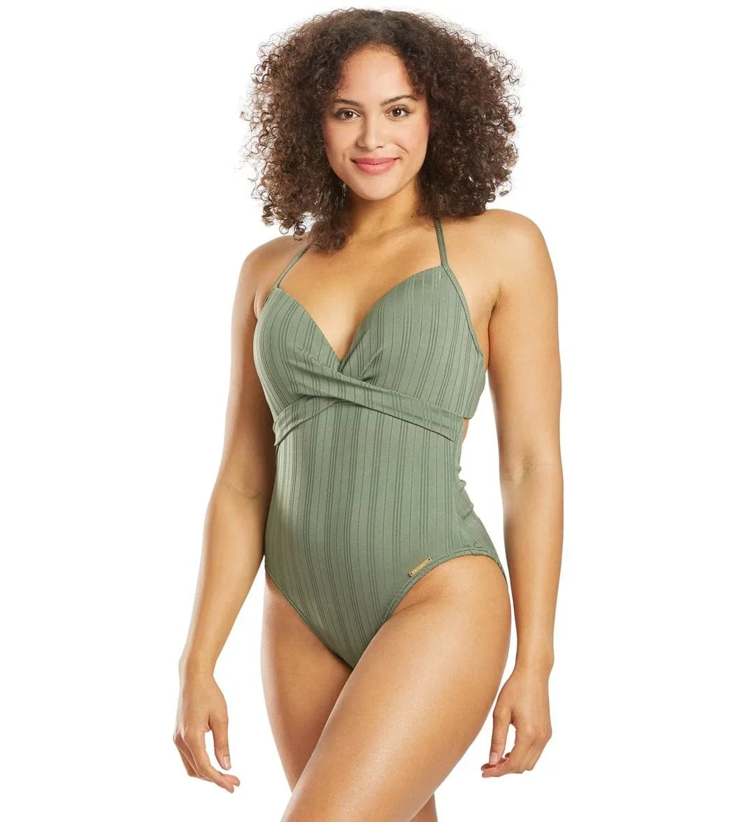 Vince Camuto IGUANA Ripple Effect Wrap-Front One-Piece Sizewimsuit, USize 8