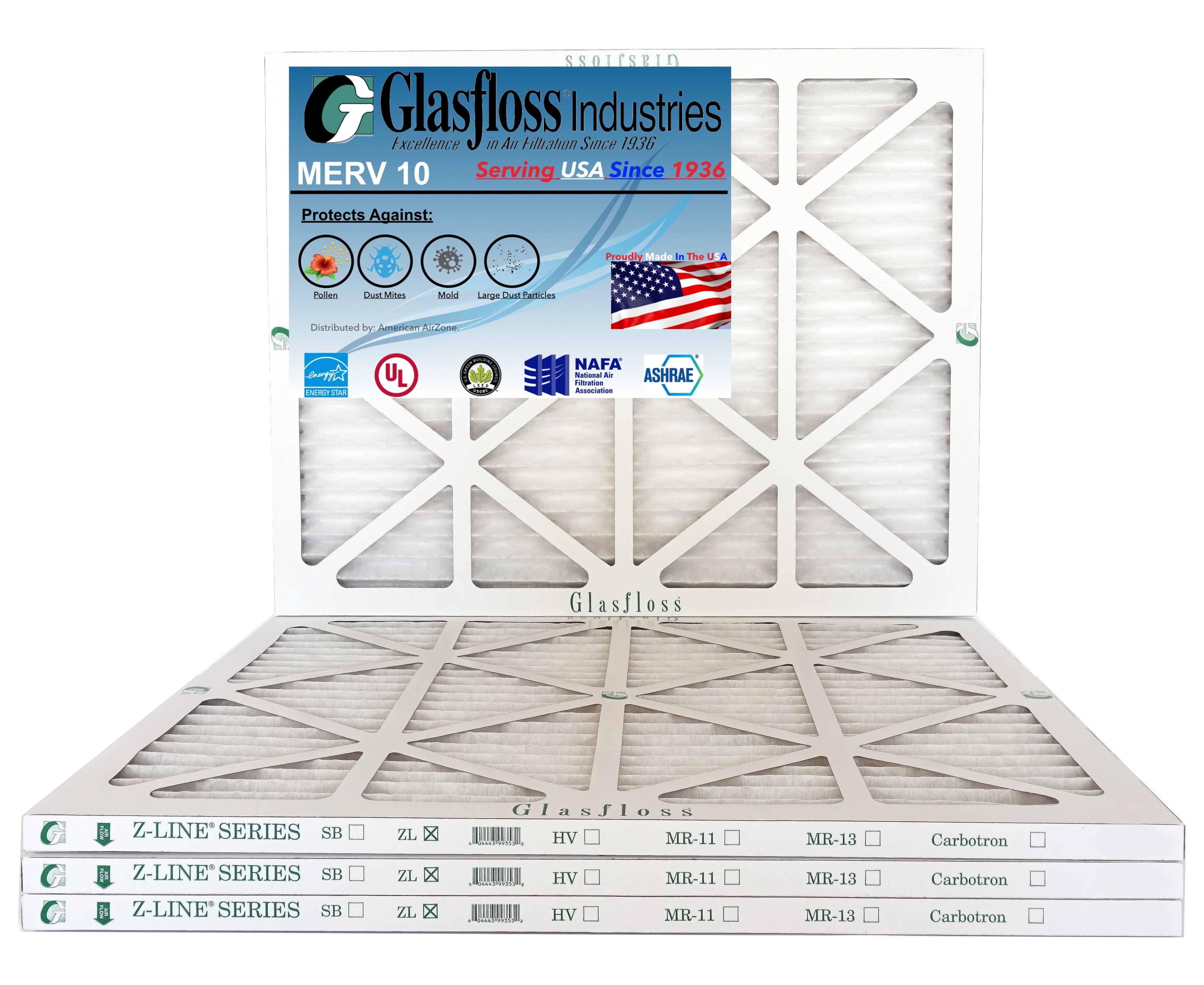 Glasfloss 20x21x1 - MERV 10 -Qty:4 - Furnace Air Filter - Made in USizeA (Actual Sizeize: 19.5 x 20.5x7/8 inch)