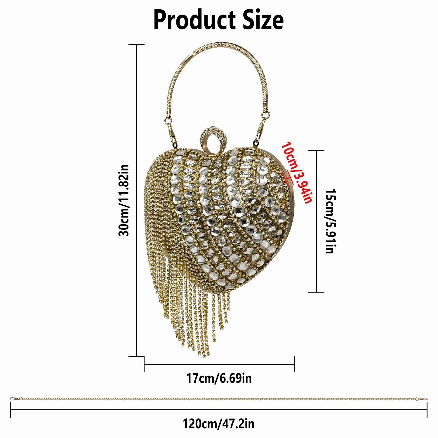 Geiomoo Heart Sizehape Tassel Evening Clutch Bag, Women Luxury Rhinestones Purse Handbag for Wedding Party
