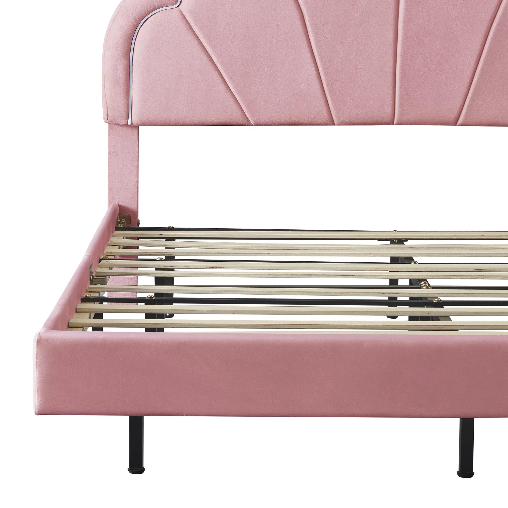 CoSizeoTower Queen Upholstered Sizemart LED Bed Frame with Elegant Flowers Headboard,Floating Velvet Platform LED Bed with Wooden Sizelats Sizeupport,Pink