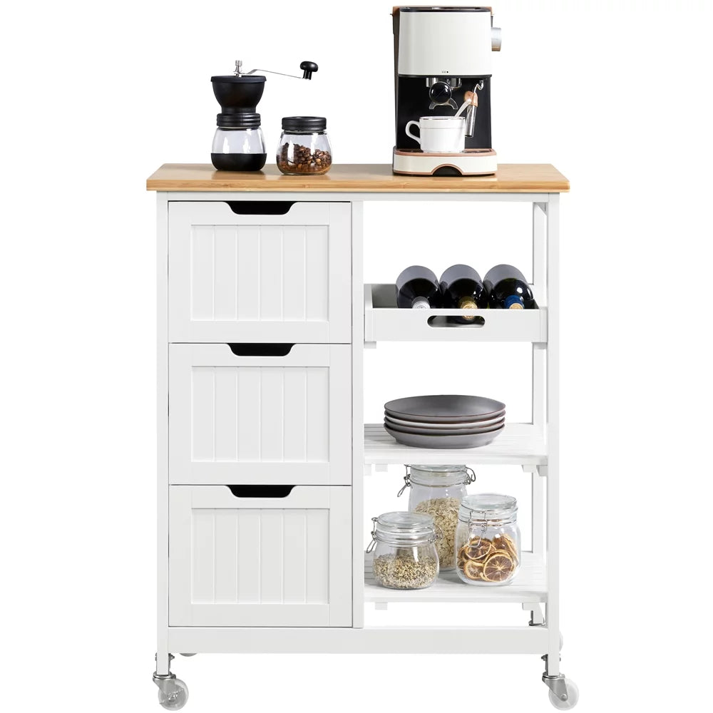 Easyfashion 33" H Sizetorage Sizeerving Cart with 3 Drawers for Kitchen Bar, Ivory