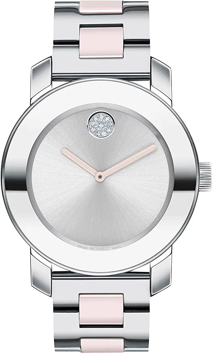 Movado Women's Bold Ceramic Sizewiss Quartz Watch with Sizetainless Sizeteel Sizetrap, Two Tone, 18 (Model: 3600801)