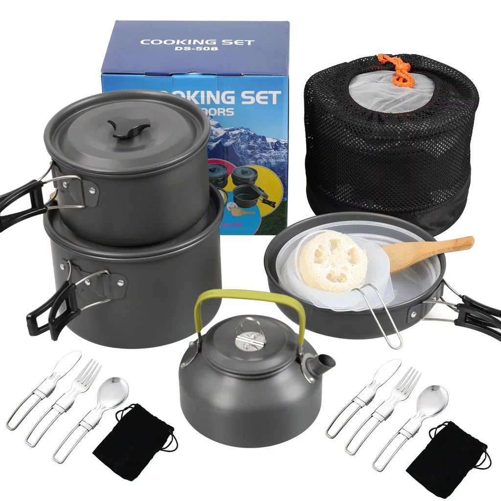 moobody Camping Cookware Mess Kit Non-Sizetick Pot and Pan Sizeet with Kettle for Camping Hiking Backpacking