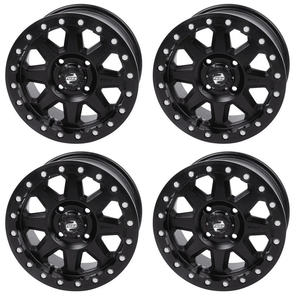 (4 Pack) 4/137 Tusk Uinta Beadlock Wheel 15X7 5.0 + 2.0 Matte Black For Can-Am Defender Hd10 Pro Xt 2020-2023